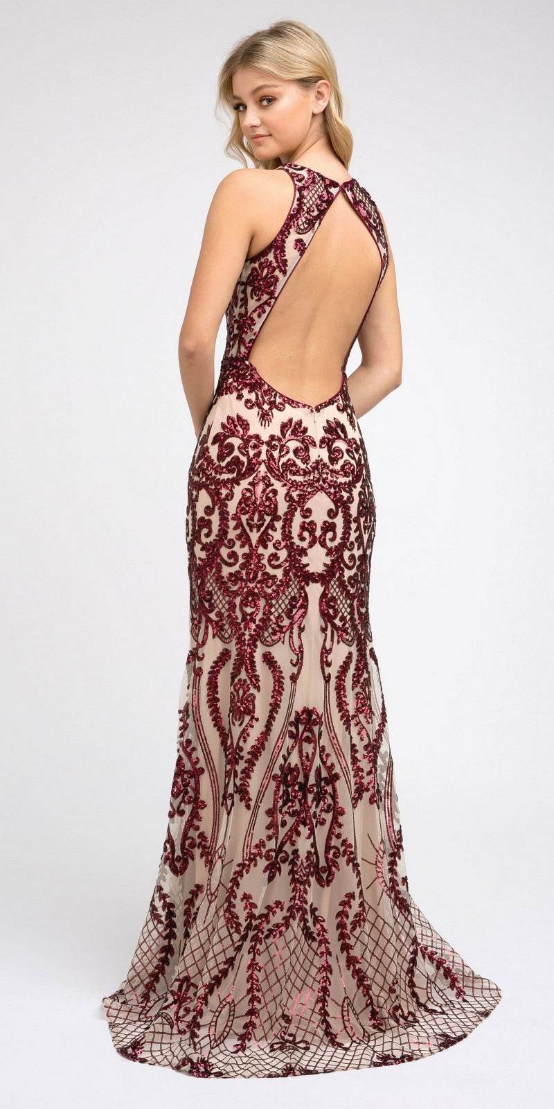 Juliet Sequins Long Evening Dress Cut-Out Back
