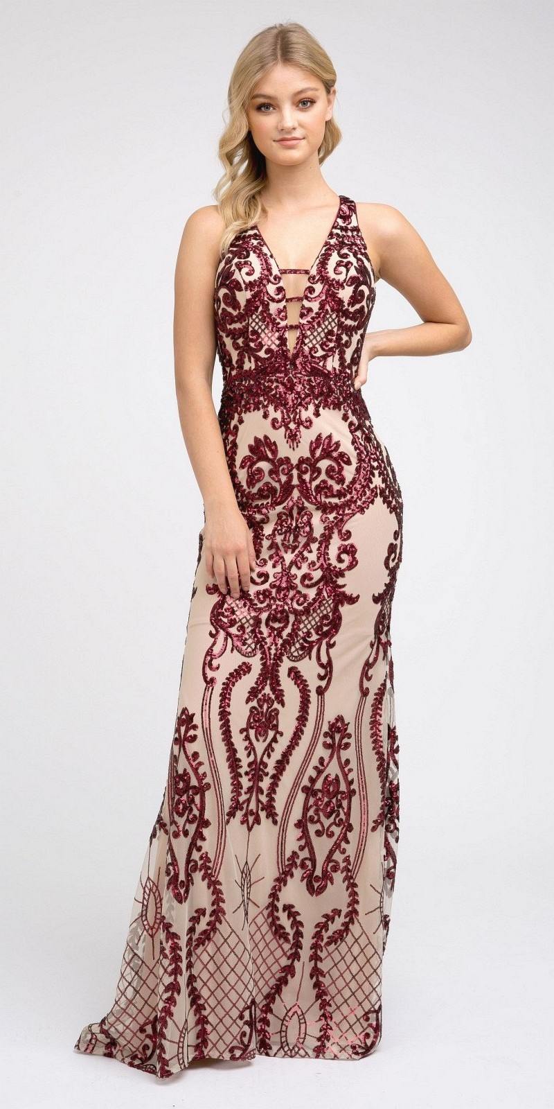 Juliet Sequins Long Evening Dress Cut-Out Back