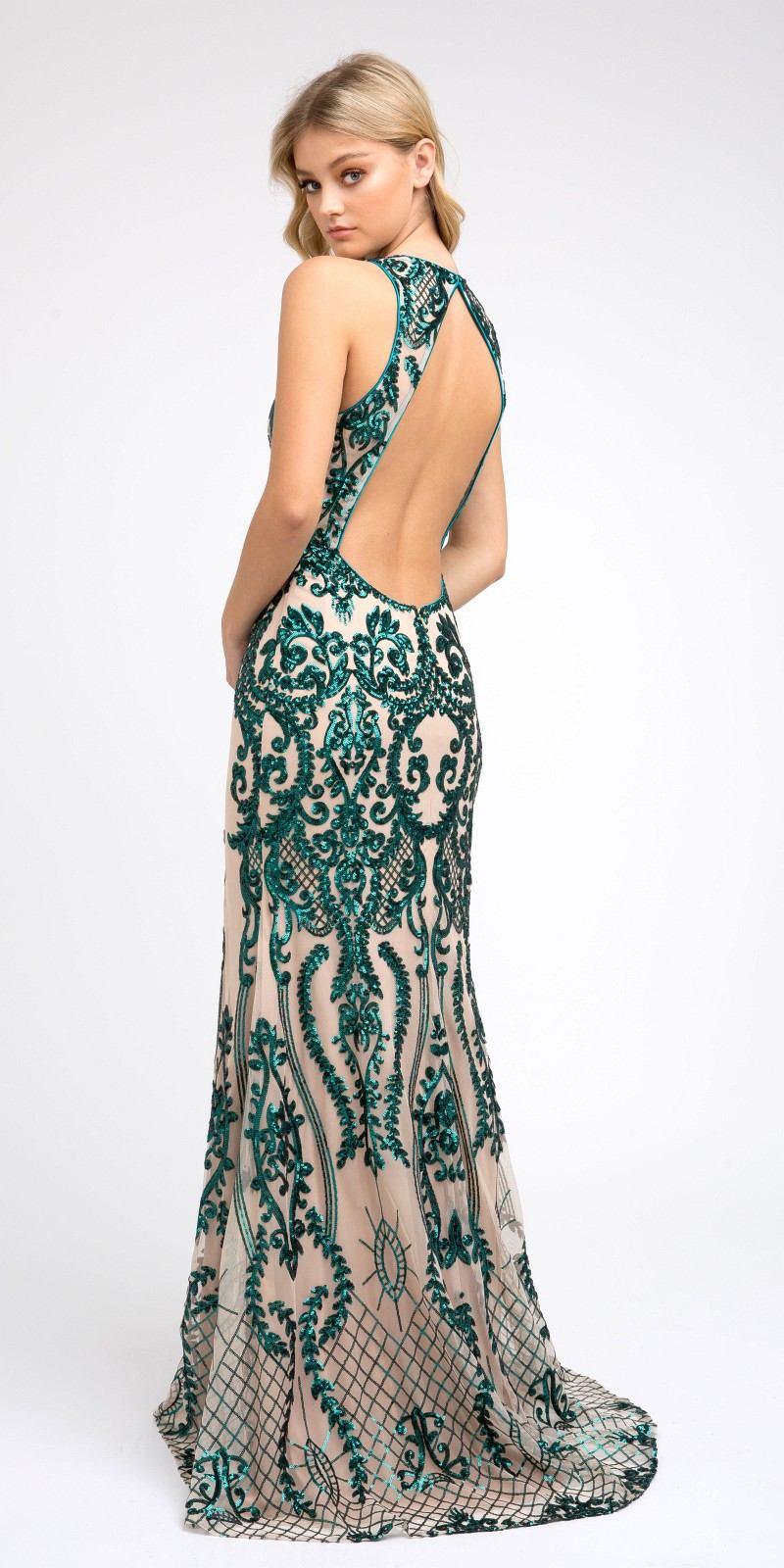 Juliet Sequins Long Evening Dress Cut-Out Back