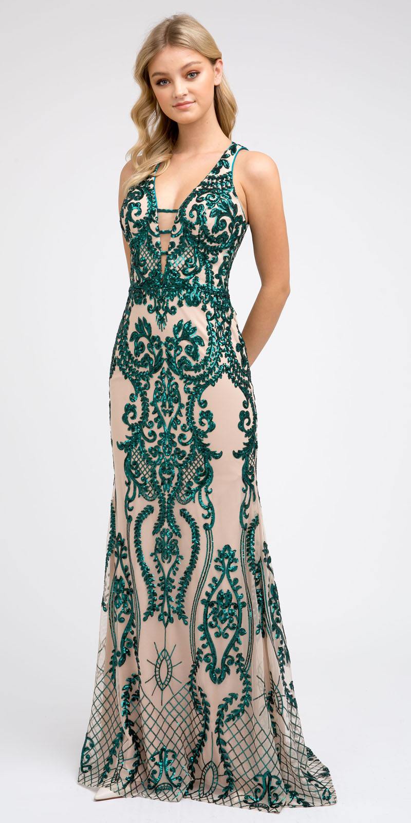 Juliet Sequins Long Evening Dress Cut-Out Back