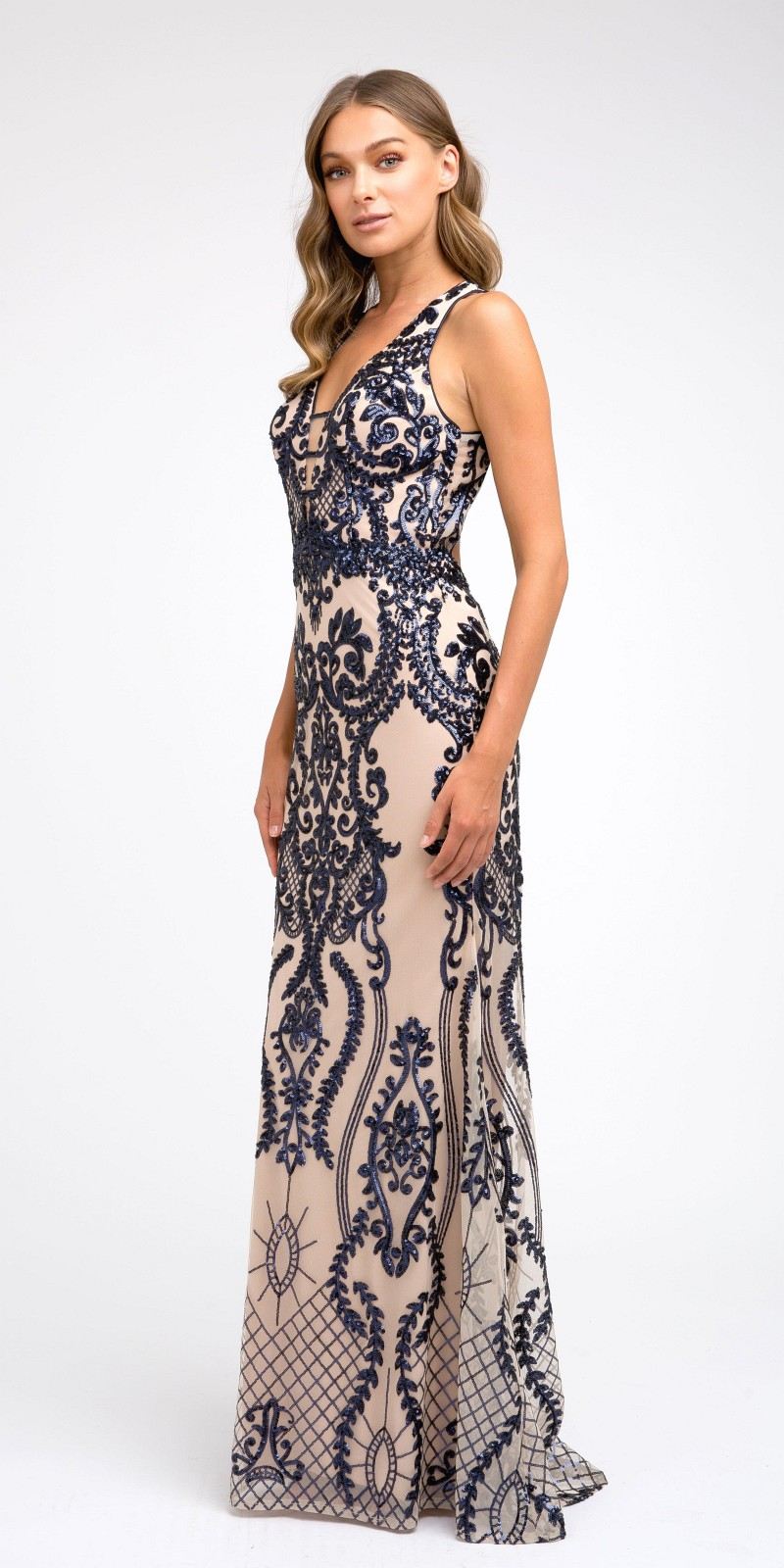 Juliet Sequins Long Evening Dress Cut-Out Back