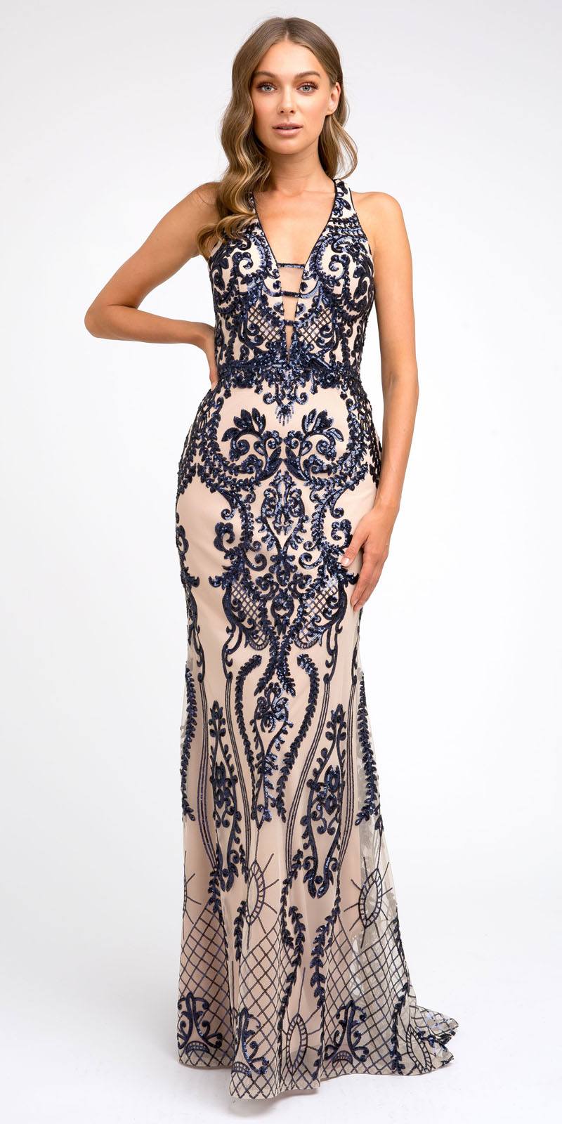 Juliet Sequins Long Evening Dress Cut-Out Back