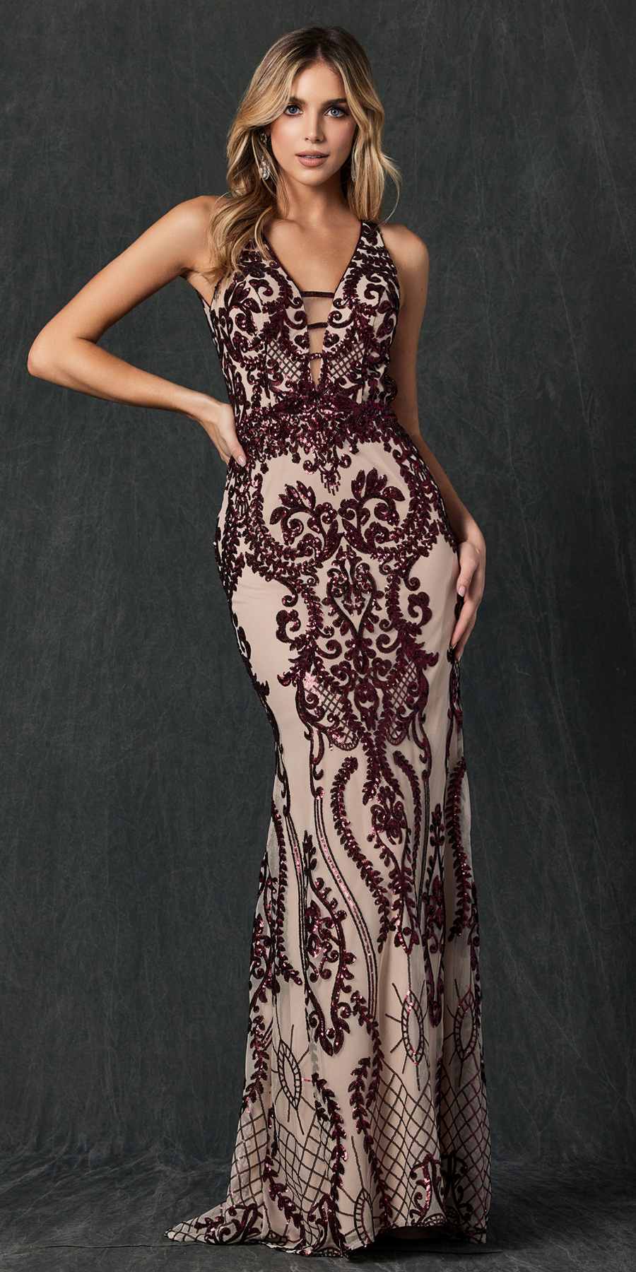 Juliet Sequins Long Evening Dress Cut-Out Back