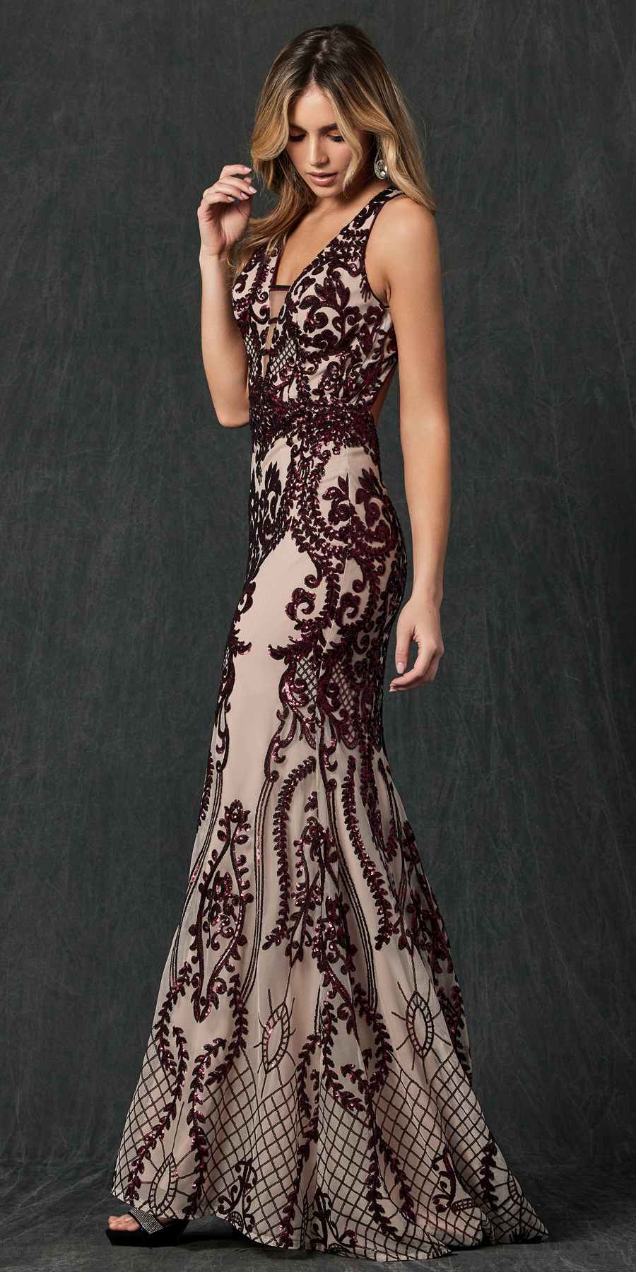 Juliet Sequins Long Evening Dress Cut-Out Back