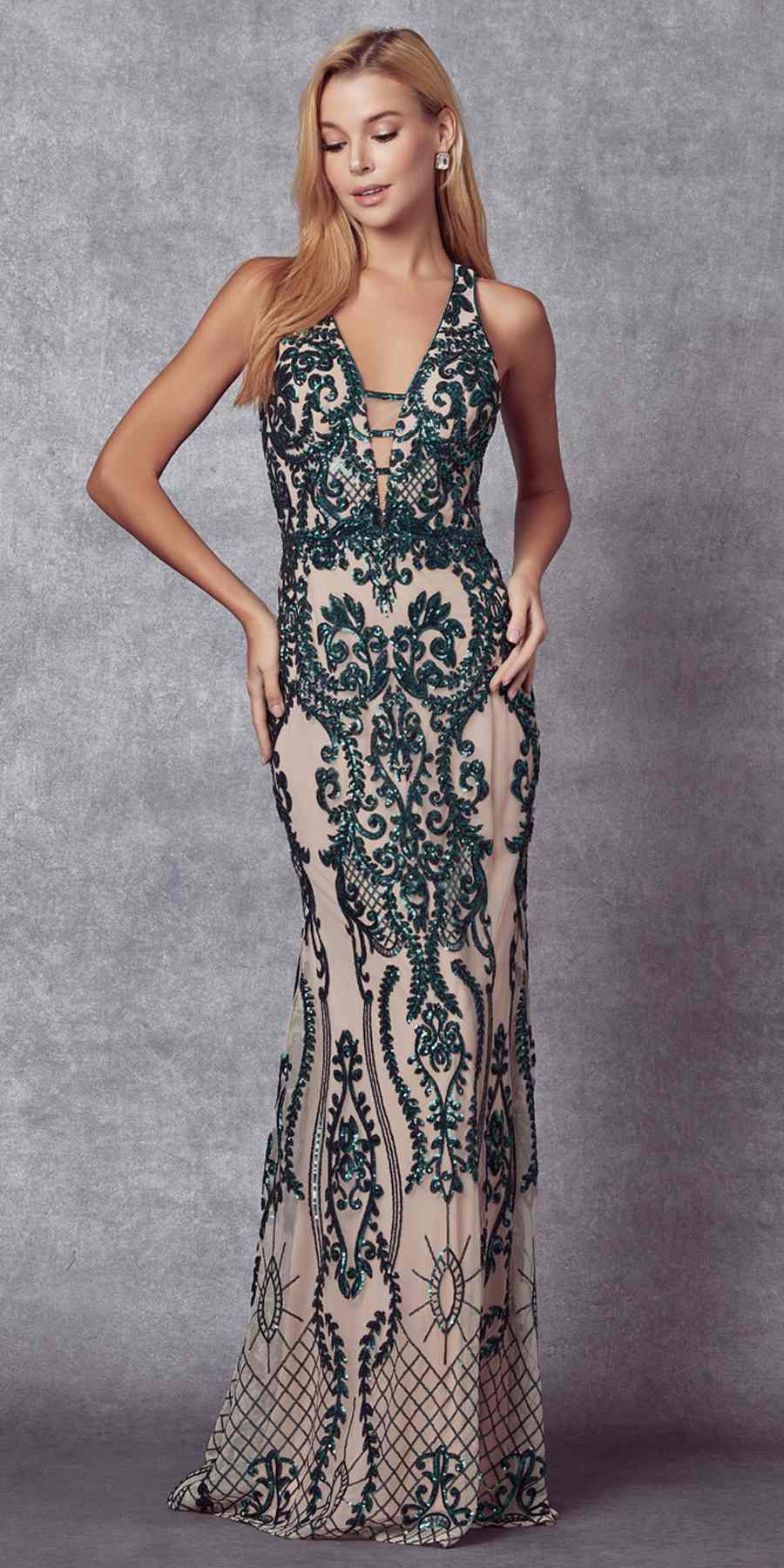 Juliet Sequins Long Evening Dress Cut-Out Back
