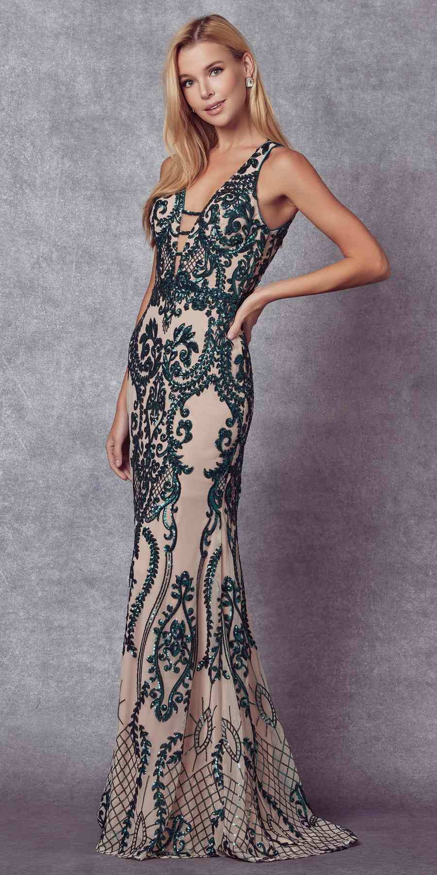 Juliet Sequins Long Evening Dress Cut-Out Back