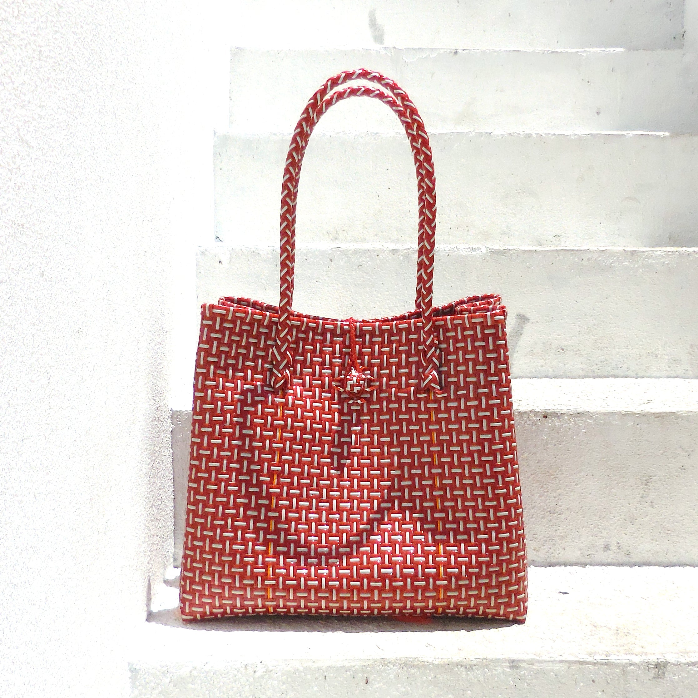 The Toko Recycled Woven Tote Bag in Red & White