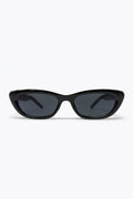 Black Glossy Cat Eye Metal Logo Detail Slim Sunglasses