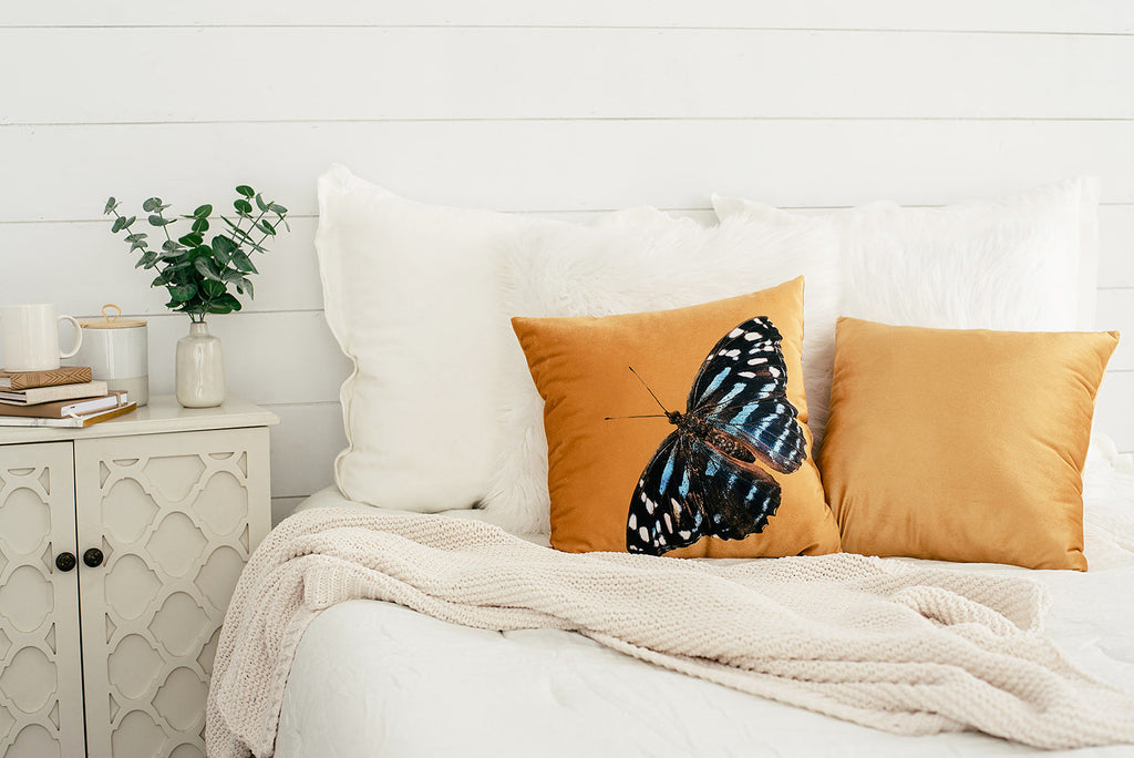 Golden Velvet Butterfly Pillow