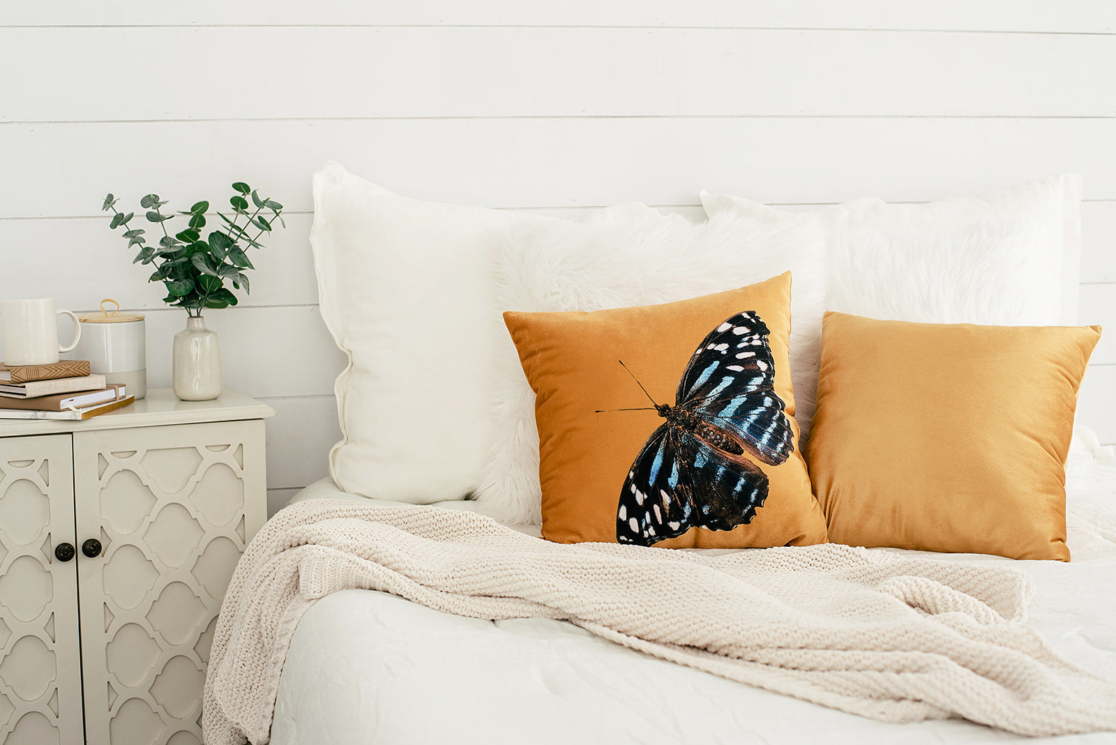 Golden Velvet Butterfly Pillow