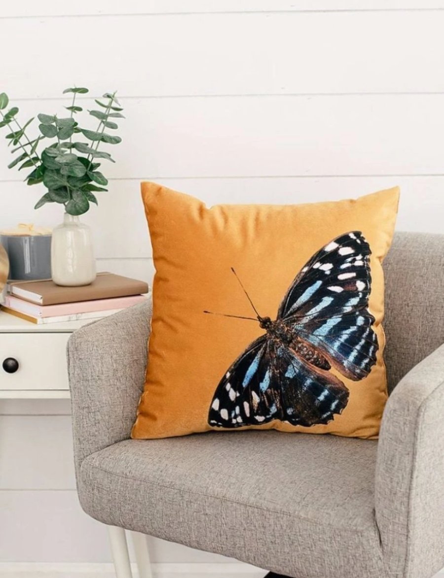 Golden Velvet Butterfly Pillow