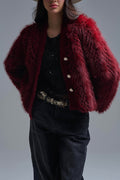 Cropped Jacket in burgundy in fine fur