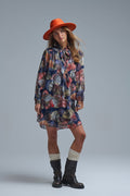 Elegant Floral A-Line Tie Neck Dress