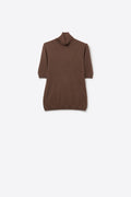 Fine knit sweater in brown with a high neck and elbow-length sleeves
