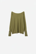 Soft knit olive green Sweater with sleeve button details