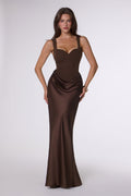 Amoris T742 Timeless Fitted Satin Formal Gown Crepe Bodice