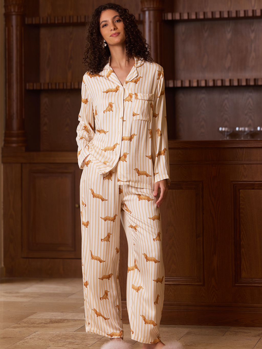 Honey Stripe Puppy Pajama Set