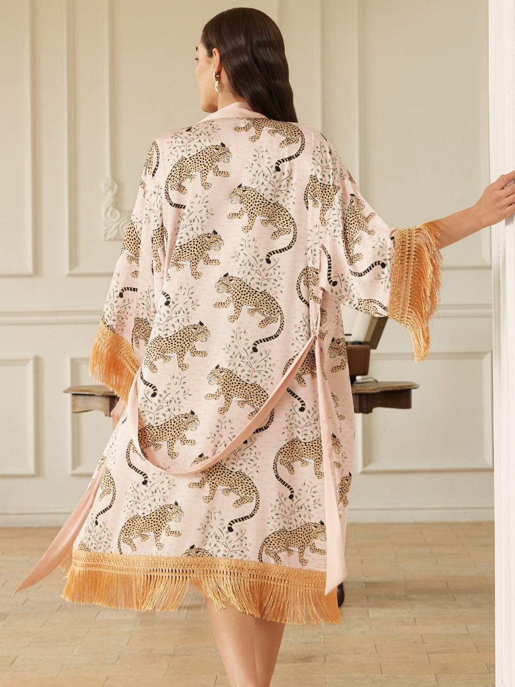 Pink Leopard Tassel Kimono Robe