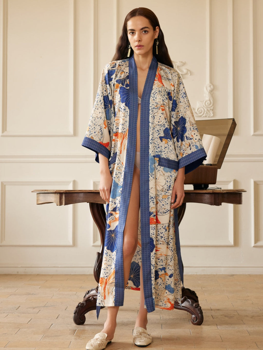 Koi & Lotus Dreamscape Kimono Robe with Elegant Pockets