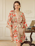Pomegranate Garden Short  Robe with Pockets