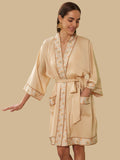 Champagne Gold Embellished Flower Short Robe with Pockets