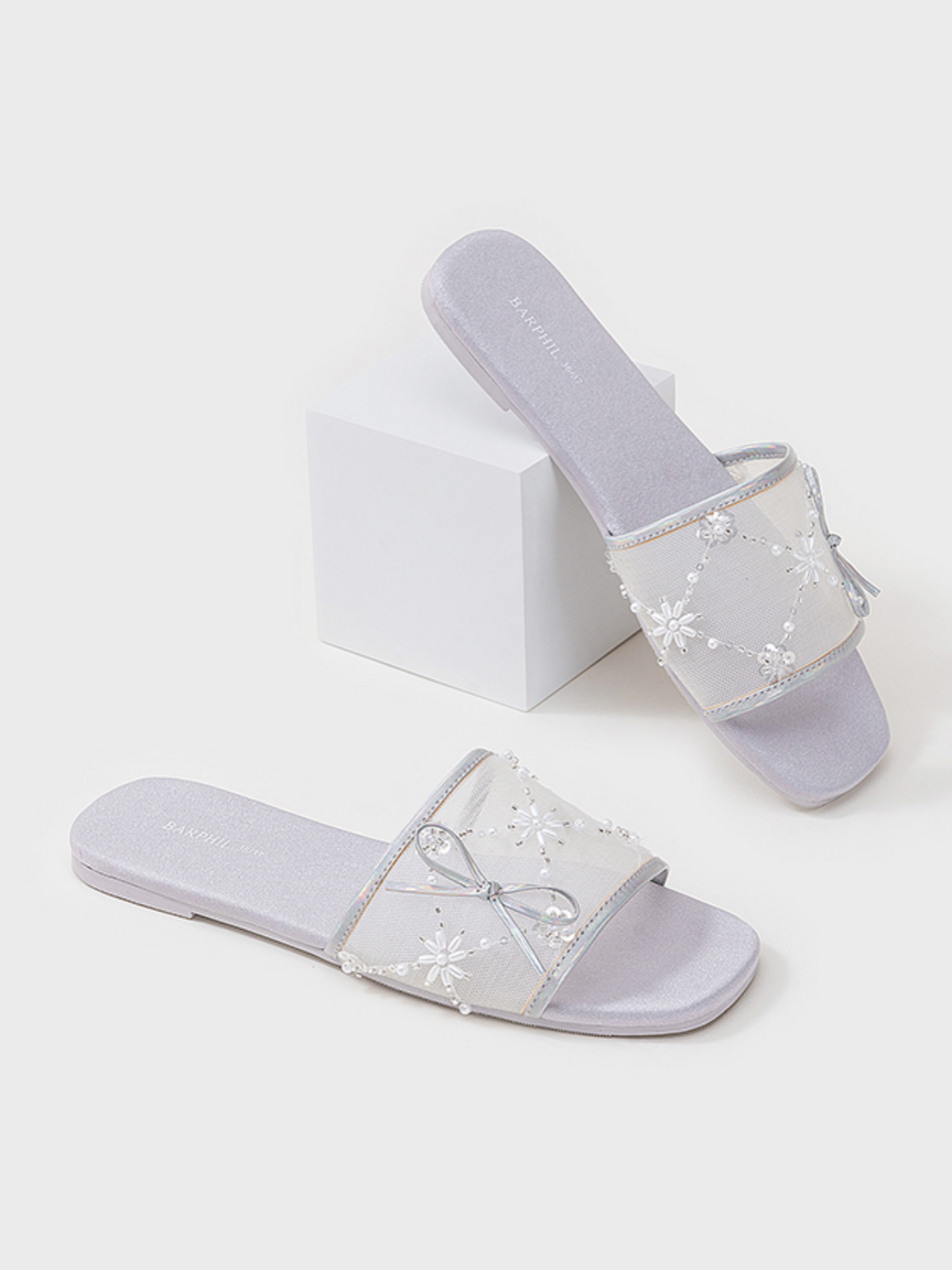 Embroidered Satin Bow House Slippers