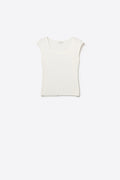 White Ribbed Knit Scoop Neck sweater in lightweight knit