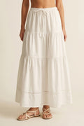 White poplin Maxi Skirt with Lace Detail