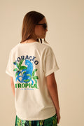 White t-shirt made in Italy with tropical graphic print