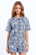 Button Up Polo Shirt In Tie Dye Blue