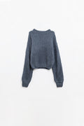 Dark grey chunky knit sweater with balloon sleeves