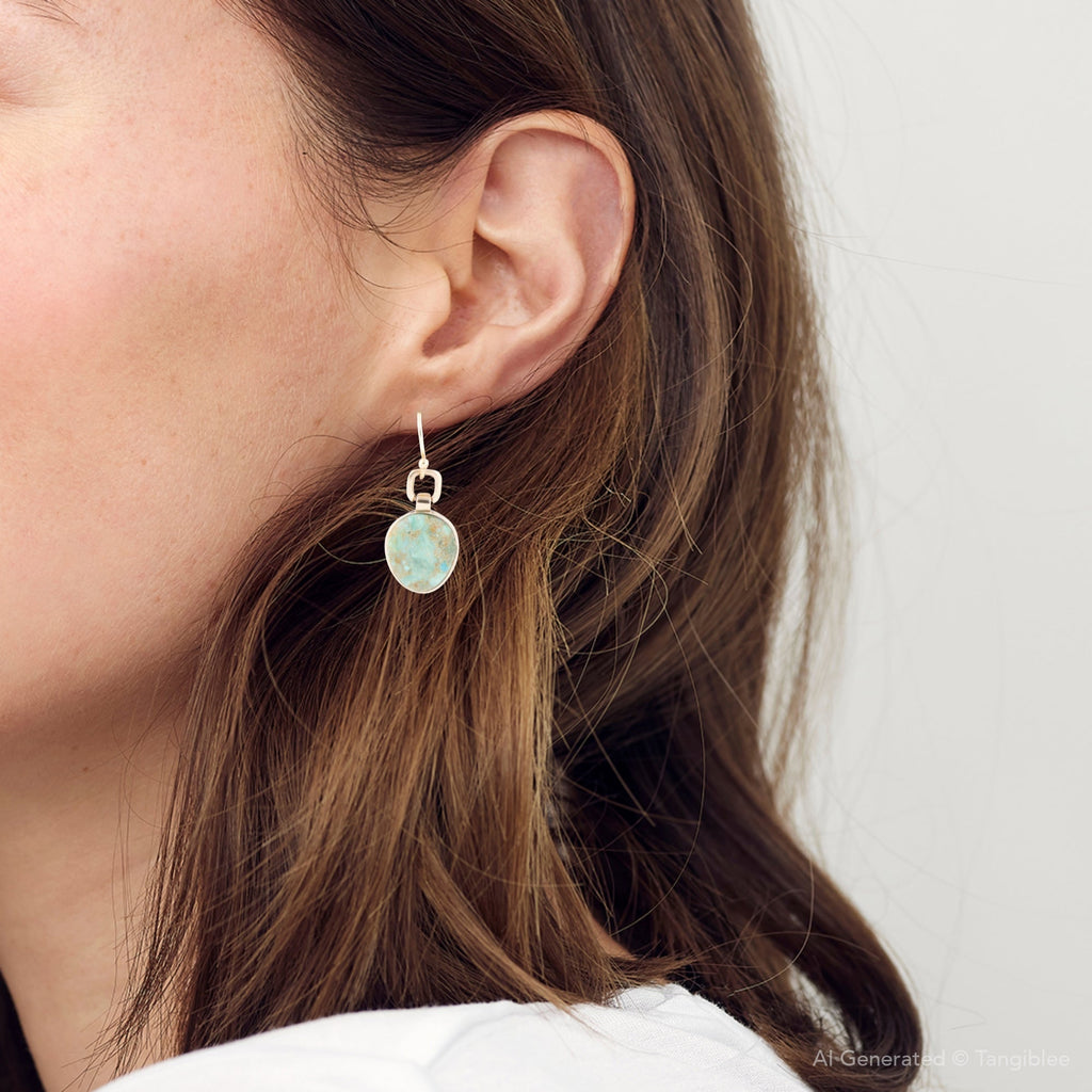 Drops of Blue Turquoise Golden Bronze Drop Earrings