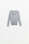 Grey Collared Rib Top With Long Sleeves
