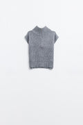 Grey sleeveless turtleneck sweater with zipper closure