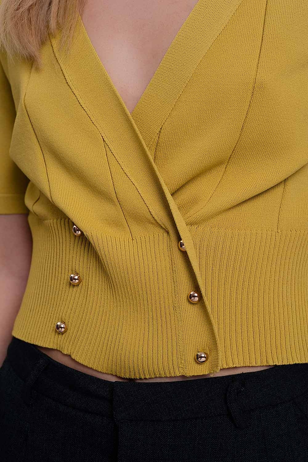 Knit button through cardi top in green
