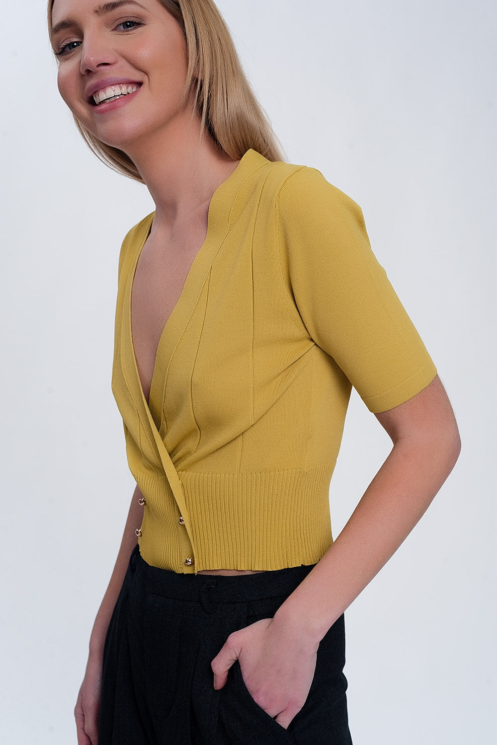 Knit button through cardi top in green