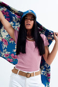 Knitted fit rib crew neck sweater in pink