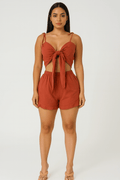 Maldives Linen Two Piece Crop Top Tie Set