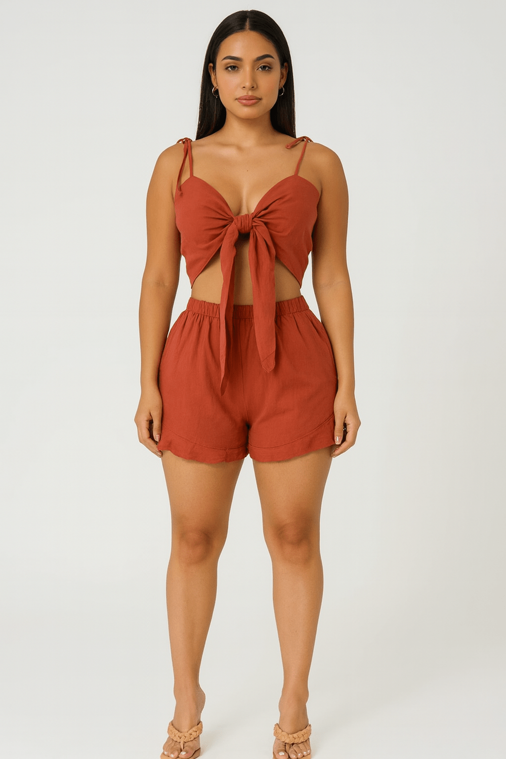 Maldives Linen Two Piece Crop Top Tie Set