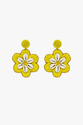Maxi Embroidered Flower Rafia Earrings With Sea Shell Details in Lime