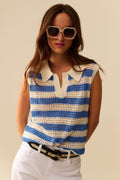 open knit striped sleeveless sweater