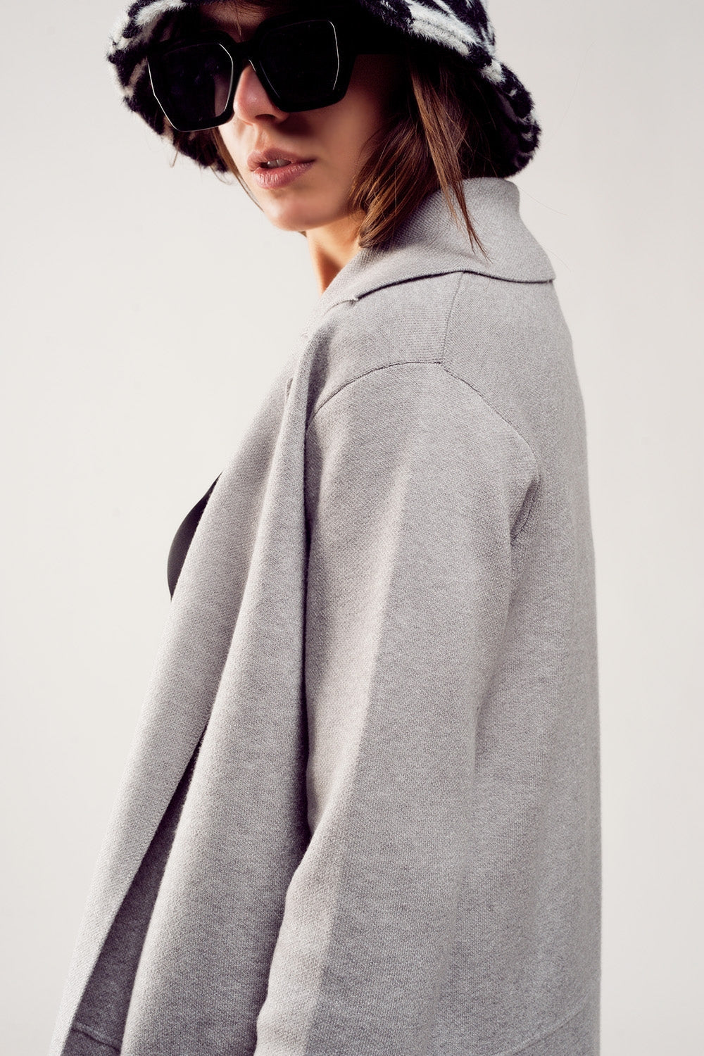 Oversized collar maxi cardigan in grey