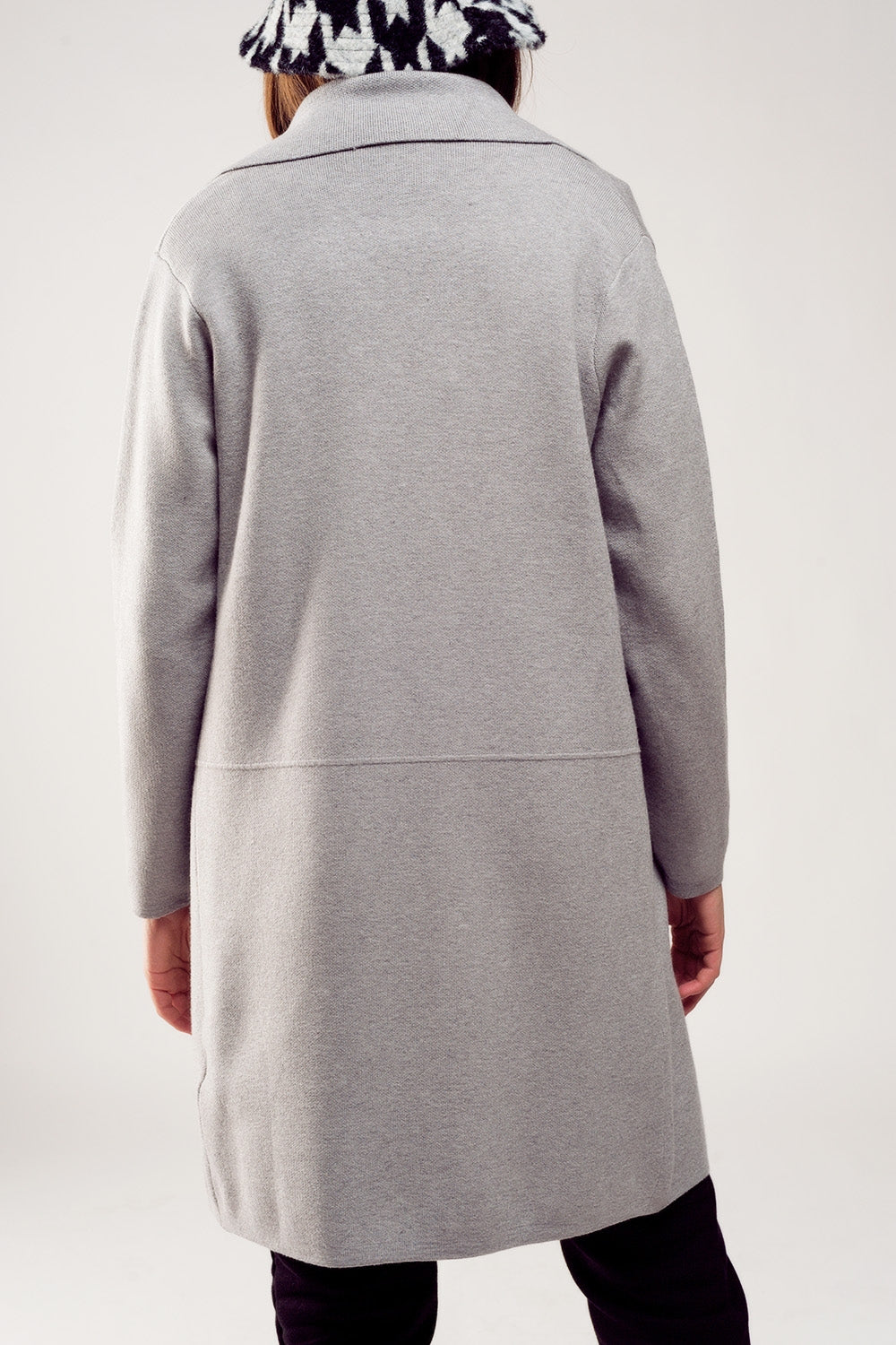 Oversized collar maxi cardigan in grey