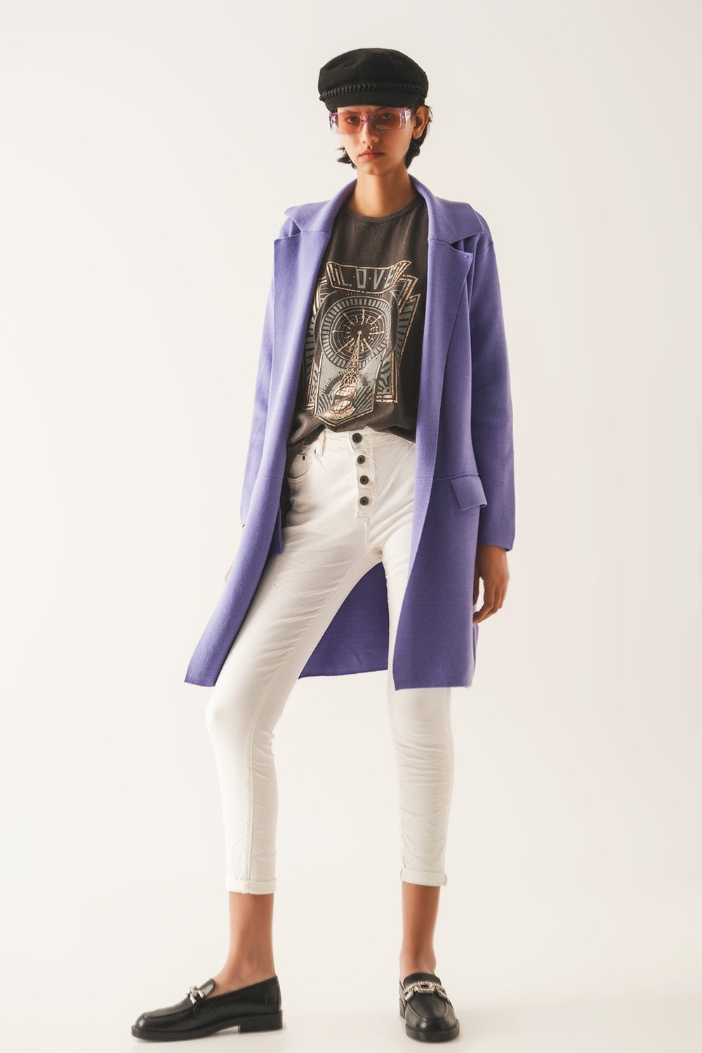 Oversized collar maxi cardigan in purple