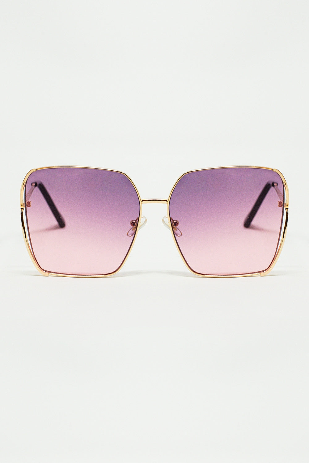 Oversized Square Metal Sunglasses In Purple Gradient Lens