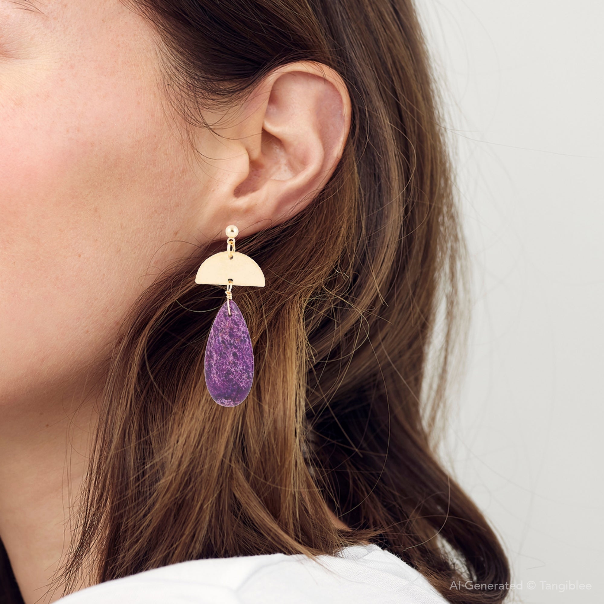Prescott Purple Jasper Golden Drop Earrings