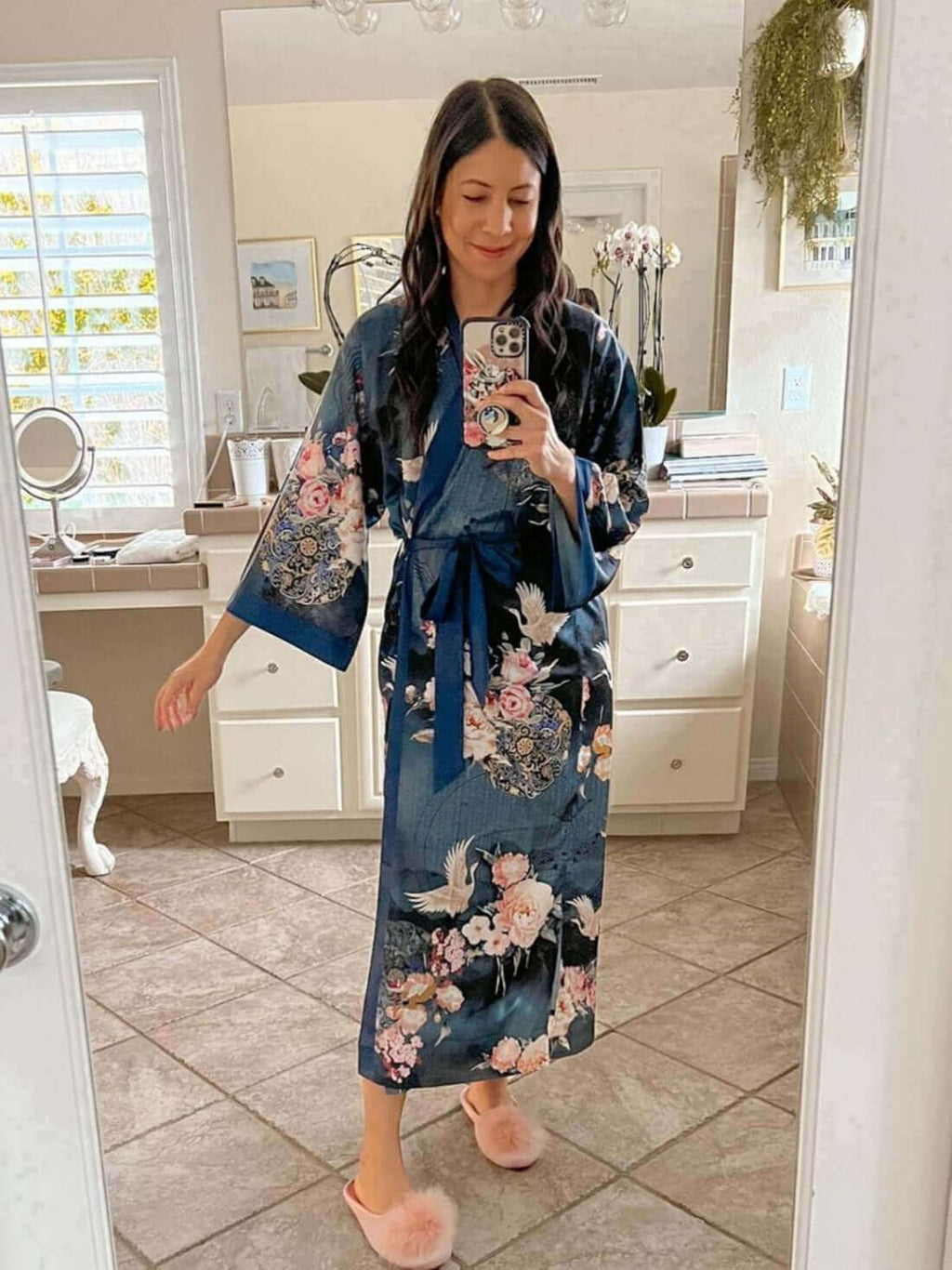 Garden Crane Blue Kimono Robe