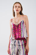 Satin Multicolored Sleeveless Top With Abstract Print