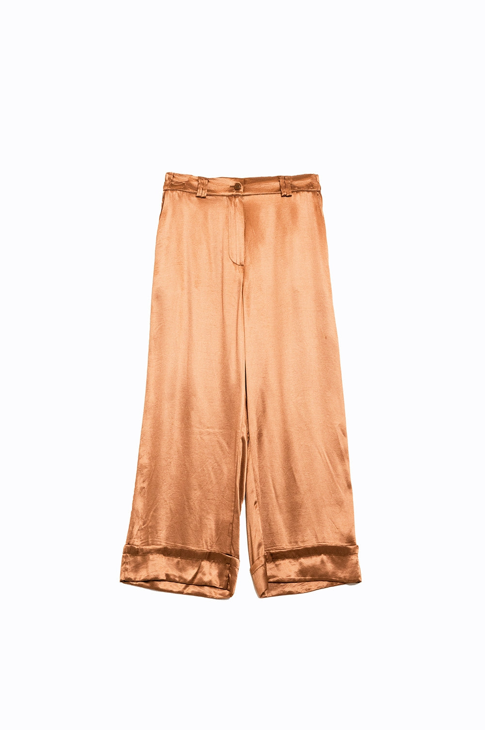 Satin Wide Leg Suit Pants In Camel