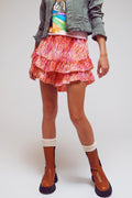 Shorts With Frilly Hem In Abstract Zebra Print In Orange And Fuchsia